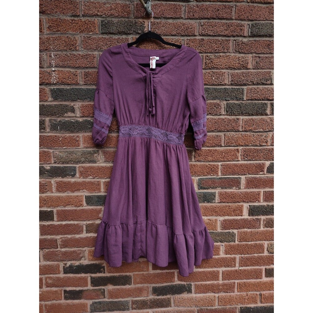 Reinfair peasant style keerqiaowa dress knee length size medium purple plum